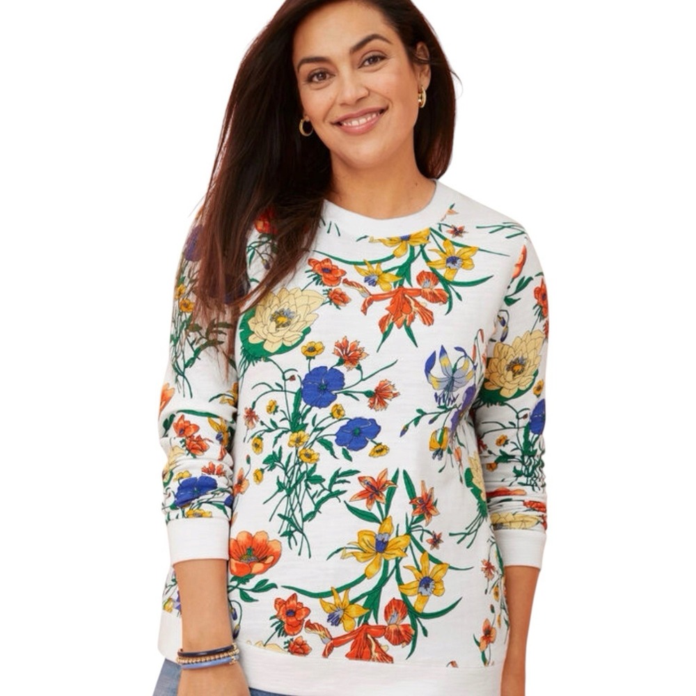 Talbots Crewneck Cotton Sweatshirt‎ Vivid Botanical Small Floral Colorful